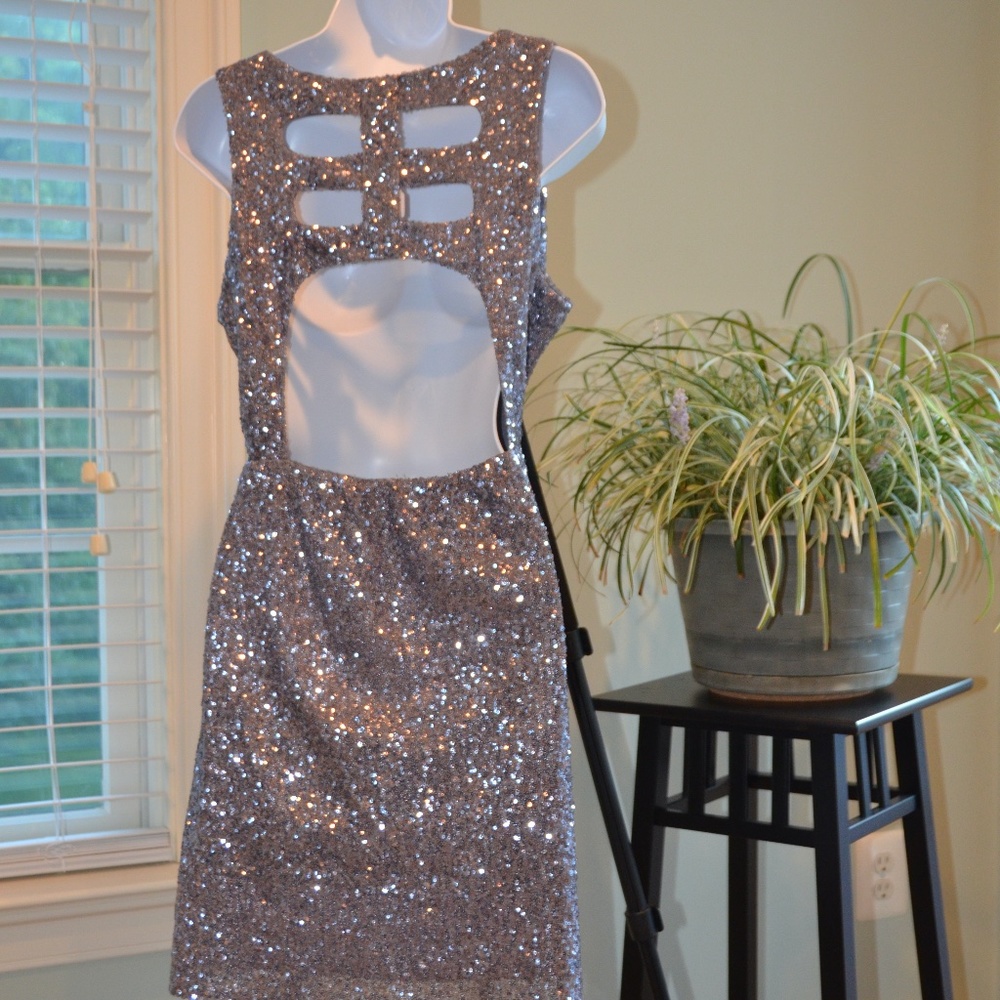 Silver Sequin Dress With Dramatic Back - image 1